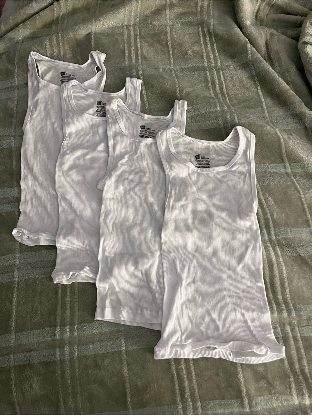 Hanes boys White Ribbed Tank Tops - Set of 4